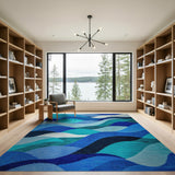 Layered Blue Wave Abstract Area Rug