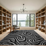 Black and White Black White Wavy Abstract Area Rug