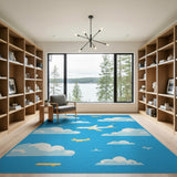 Pixel Airplanes Clouds Kids Area Rug