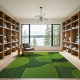 Lush Green Moss Wave Geometric Rug