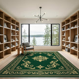 Ornate Emerald Green Gold Floral Area Rug