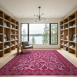 Pink Swirling Leaf Floral Area Rug