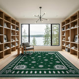Emerald Green Snowflake Fir Tree Border Rug