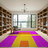 Purple Framed Orange Yellow Geometric Textured Rug