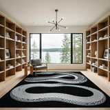 Black and White Coiled Serpent Black White Area Rug