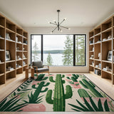 Whimsical Potted Cactus Garden Area Rug