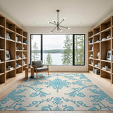 Elegant Blue Teal Swirling Floral Area Rug