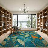Teal Green Leaf Abstract Area Rug