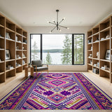 Vibrant Tribal Geometric Area Rug in Purple Pink Gold