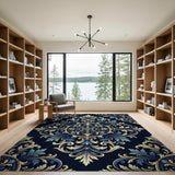 Luxurious Navy Gold Baroque Floral Rug
