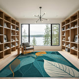 Teal and Orange Abstract Leaf Area Rug