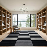Modern Black White Geometric Checkered Area Rug