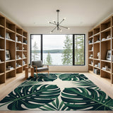 Lush Green Monstera Leaves Boho Area Rug