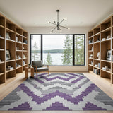Purple Purple Grey Zigzag Geometric Area Rug