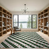 Bold Green Diagonal Stripe Area Rug with Red Stars
