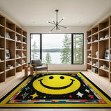 Pixelated Yellow Smiley Face Cosmic Rug