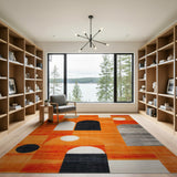 Vibrant Orange Geometric Arch Area Rug