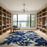 Vintage Blue Peony Floral Area Rug
