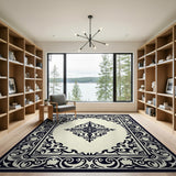 Ornate Black White Persian Medallion No. 28 Rug
