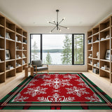 Festive Red Snowflake Plaid Border Area Rug