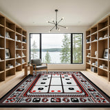 Geometric Modern Bold Red Black Geometric Grid Area Rug