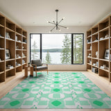 Green Mint Green Geometric Lattice Area Rug