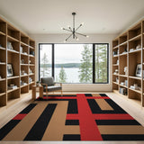 Bold Red Cross Geometric Tan Area Rug