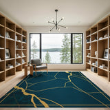 Navy Blue Gold Kintsugi Fracture Area Rug