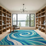 Hypnotic Blue Teal Swirl Abstract Area Rug