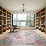 Pink Blush Pink Roses Floral Area Rug
