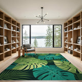 Tropical Green Monstera Leaf Washable Area Rug
