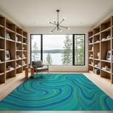 Abstract Area Blue and Teal Swirling Blue Teal Abstract Area Rug