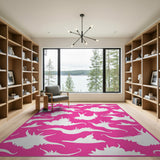 Vibrant Pink Whimsical Bird Silhouette Area Rug