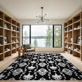 Elegant Black White Damask Floral Rug