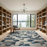 Interlocking Blue Blocks Geometric Area Rug