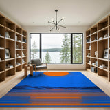 Geometric Orange Sun Over Blue Mountains Rug