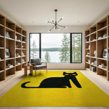 Sunny Yellow Black Cat Silhouette Tufted Rug