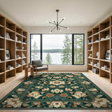 Lush Green Persian Floral Medallion Rug