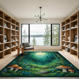 ODIKA Enchanted Forest Mushroom Washable Area Rug - Non-Slip Low Pile
