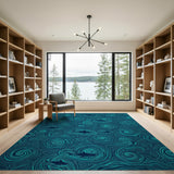 ODIKA Washable Blue Shark Ocean Wave Area Rug - Low Pile Non-Slip