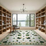 Green Shamrock Clover Area Rug with Gold Border