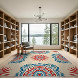 Vibrant Red Blue Mandala Persian Area Rug