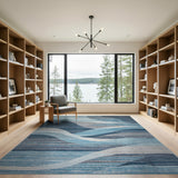 Blue and Teal Oceanic Blue Waves Abstract Area Rug