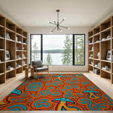Psychedelic Mushroom Swirl Orange Area Rug