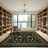 Gold-Framed Green Floral Persian Area Rug