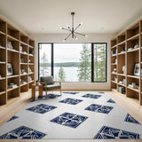 Navy Geometric Tile Motif Area Rug