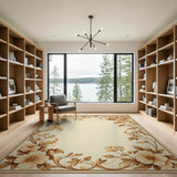 Elegant Gold Floral Border Cream Area Rug