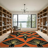 Bold Orange Art Deco Fan Geometric Area Rug