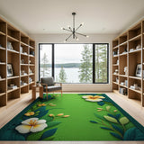 Lush Green Hibiscus Floral Area Rug