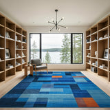 Blue and Teal Modern Blue Geometric Patchwork Area Rug